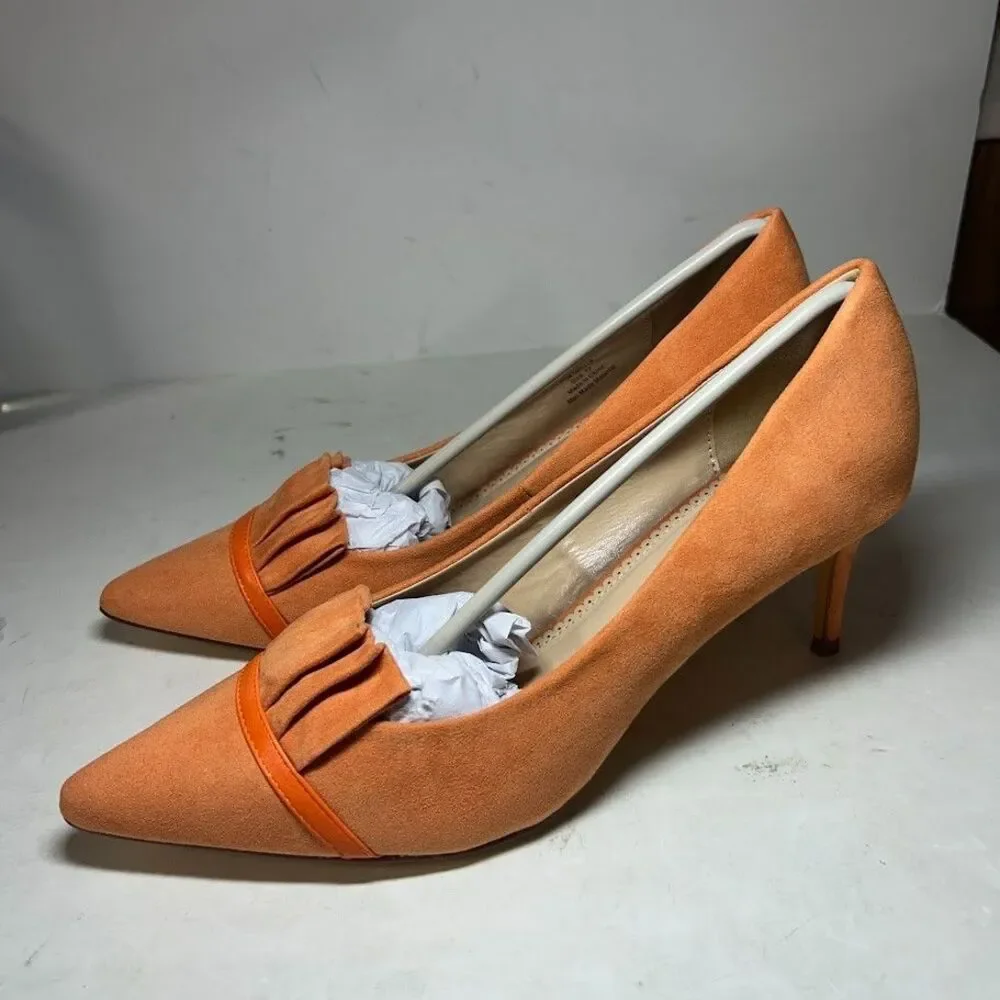 Journee Collection Womens 12 M Orange Marek Ruffle Pointed Toe Heels NIB KE6